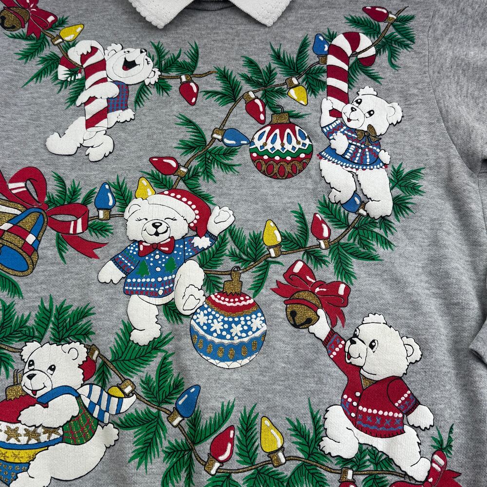 Karen Blake Vintage Themed Christmas Bears Holiday Sweatshirt Women's Size Small - Picture 2 of 5